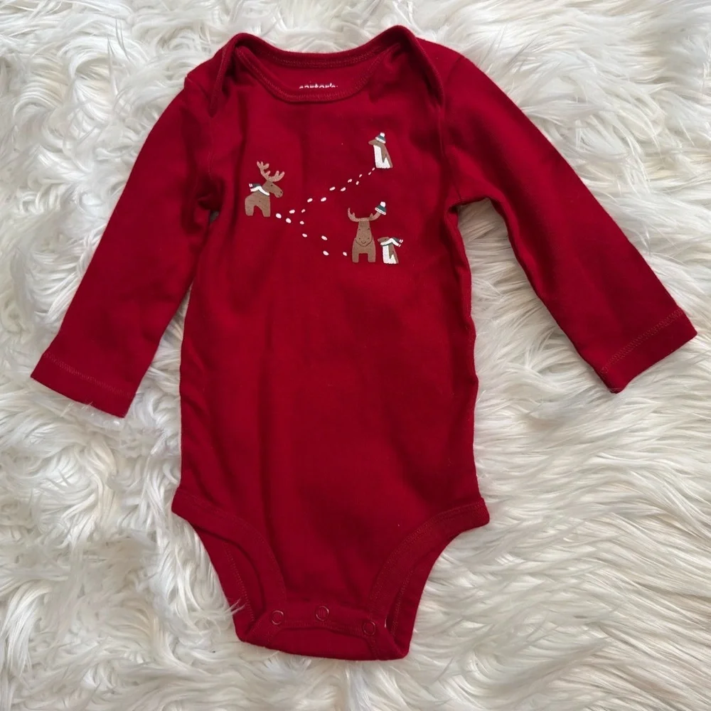Carter’s Baby Boy Christmas Outfit 6M‎ Reindeer Plaid Set Footed Pants EUC